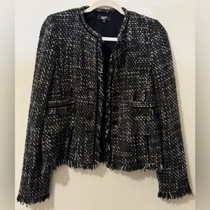 Philippe Adec Paris Black and White Tweed Jacket Fringe Trim Size 8